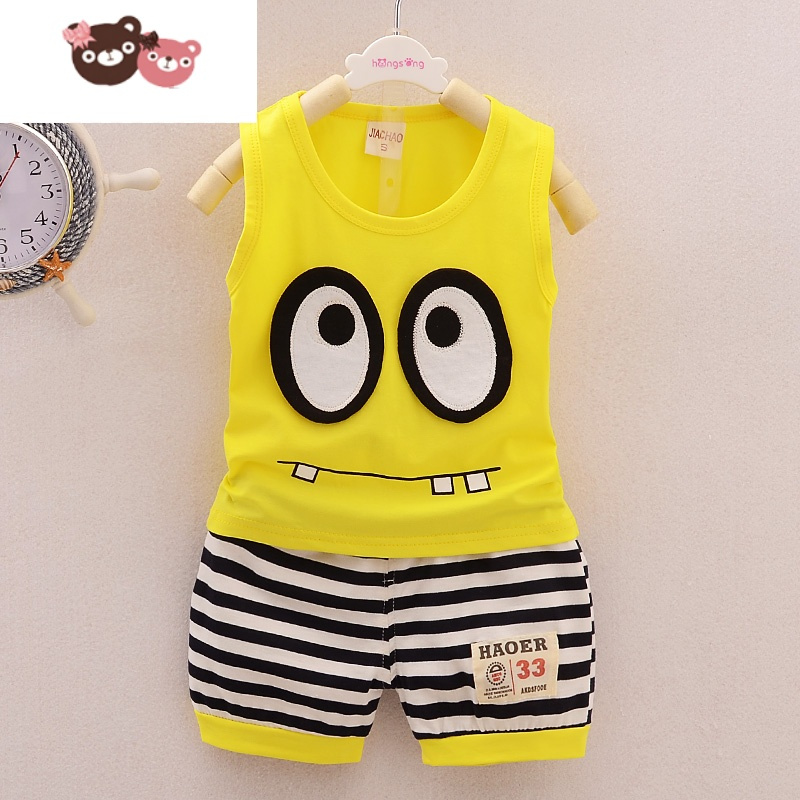 绿彩虹光儿童夏装男童背心套装婴儿小童两件套宝宝13岁无袖夏天衣服