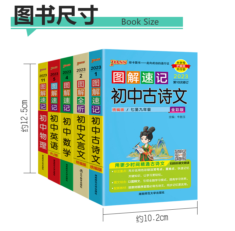 [全10册]文言文古诗文+数学英语+物化生+政史地 初中通用 [正版]2024新版图解速记初中古诗文英语词汇短语法数学物高清大图