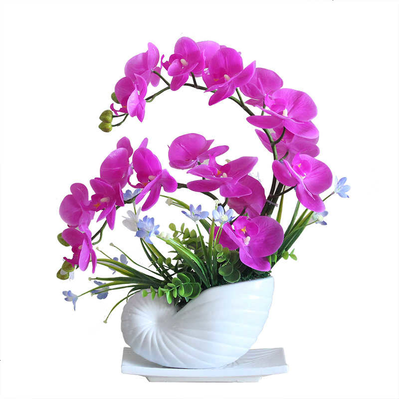 假花 摆件摆设摆件蝴蝶兰植物手感欧式花艺插花花假花玫瑰卧室藤条盆栽花瓶蝴蝶兰装饰