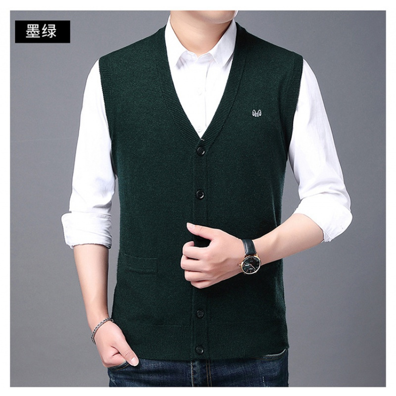 恒源祥毛衣背心男春秋装v领爸爸坎肩毛衣中老年针织开衫马甲