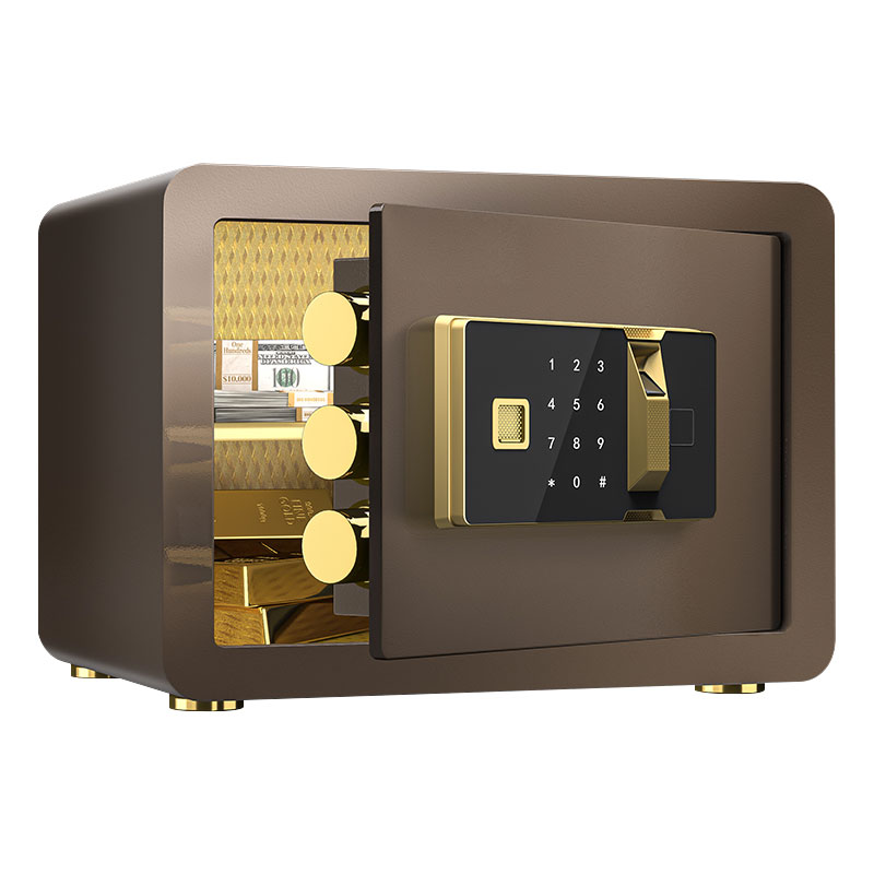 臻远ZY-NW-BXGS-14全钢实心保险柜办公防盗保险箱 高30cm咖色指纹款高清大图