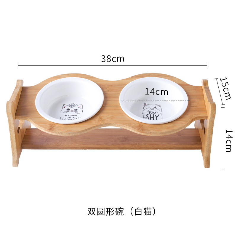 猫碗宠物用品碗陶瓷双碗食盆防打翻木架护颈吃饭喝水斜口碗猫咪碗