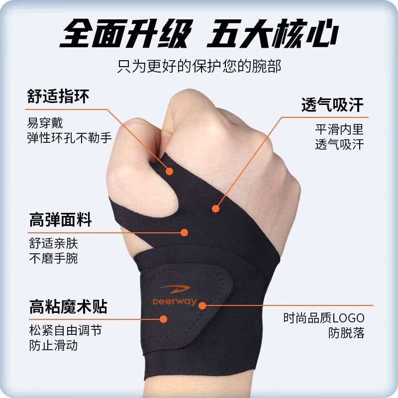 德尔惠德尔惠护腕健身手腕拉伤运动护具羽毛球加压护套护腕 黑色 均码高清大图
