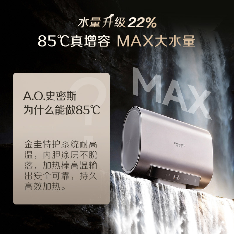 AO史密斯佳尼特 80升电热水器 纤薄双胆扁桶 金圭内胆 双棒双3kW速热 雪域白CTE-80HT5高清大图
