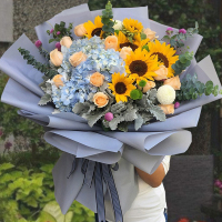 鼎卉鲜花速递 4朵向日葵香槟玫瑰鲜花花束 送长辈生日礼物 教师节鲜花礼物探望病人鲜花 北京天津杭州全国同城花店送花