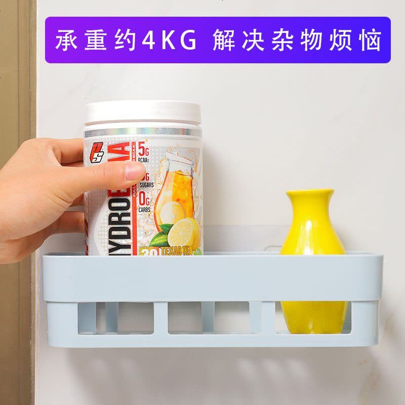 免打孔厨房卫生间置物架浴室吸壁收纳架墙壁厕所吸盘塑料三角架子 米色 长方形（3个装）图片