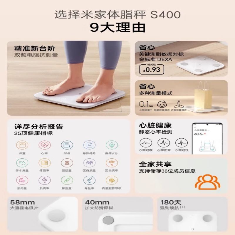 小米(mi)米家小米体脂秤S400智能减肥减脂电子称健康体脂称高清大图