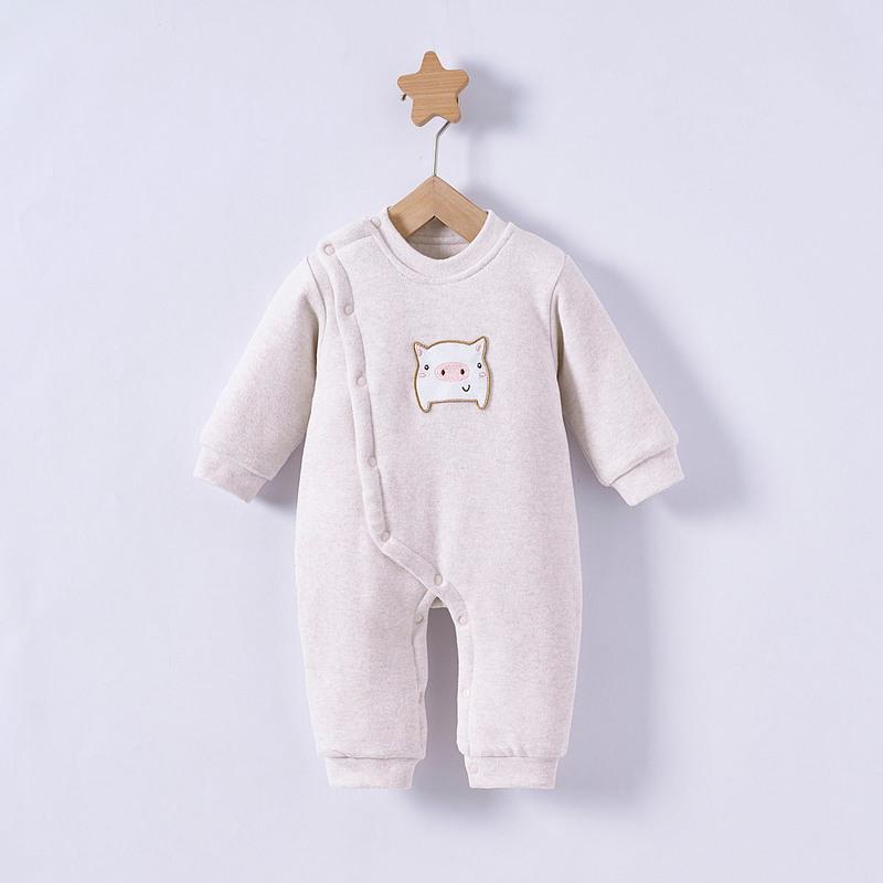 秋冬新生儿加厚衣服保暖初生婴儿连体衣3-6-18月宝宝夹棉哈衣薄棉 亮粉色 73