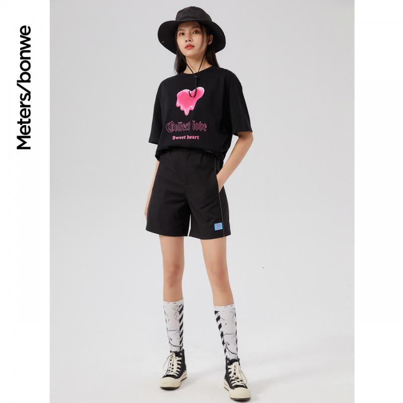 [1件5折价:65]美特斯邦威短袖T恤女纯棉宽松2021夏季新款甜美印花粉色少女体恤