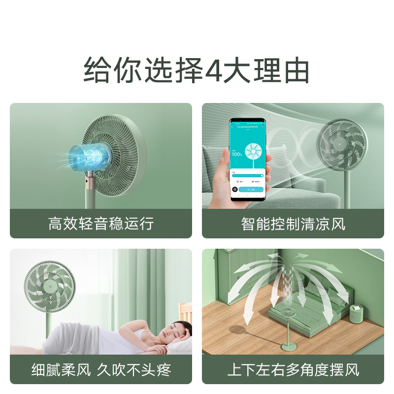 云米(VIOMI)电风扇落地扇绿色轻音遥控台式立式家用智能直流变频自然风落地扇9叶扇小爱语音手机控制风扇 云米直流电风扇