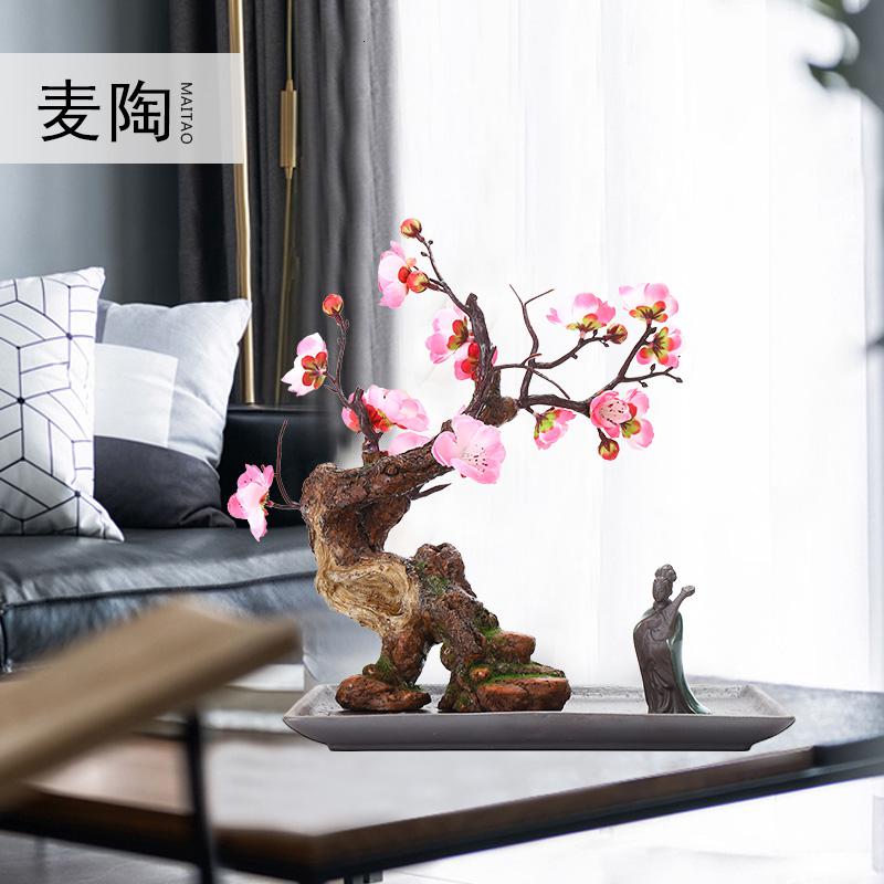美帮汇玄关装饰品样板间软装摆件仿真新中式迎客松盆景绿植客厅酒店家居高清大图