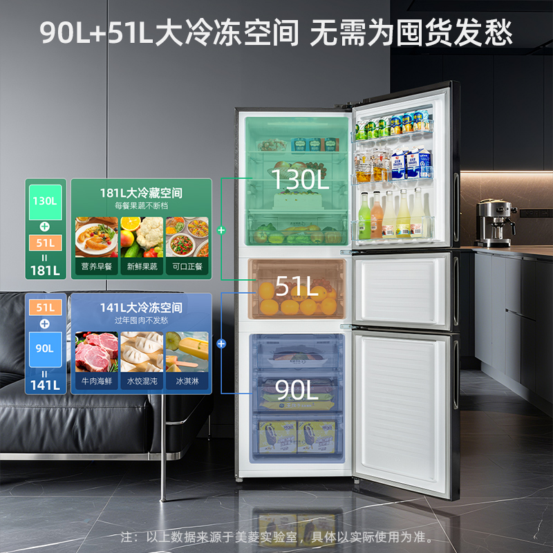 离子净美菱271升三门冰箱 59.6cm窄机身小冰箱1级能效风冷无霜净味家用电冰箱换新消费补贴BCD-271WP3CX灰高清大图