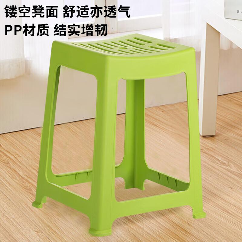茶花(CHAHUA)塑料凳子家用条纹板凳高方凳子46.6cm绿色1只装 A0838P