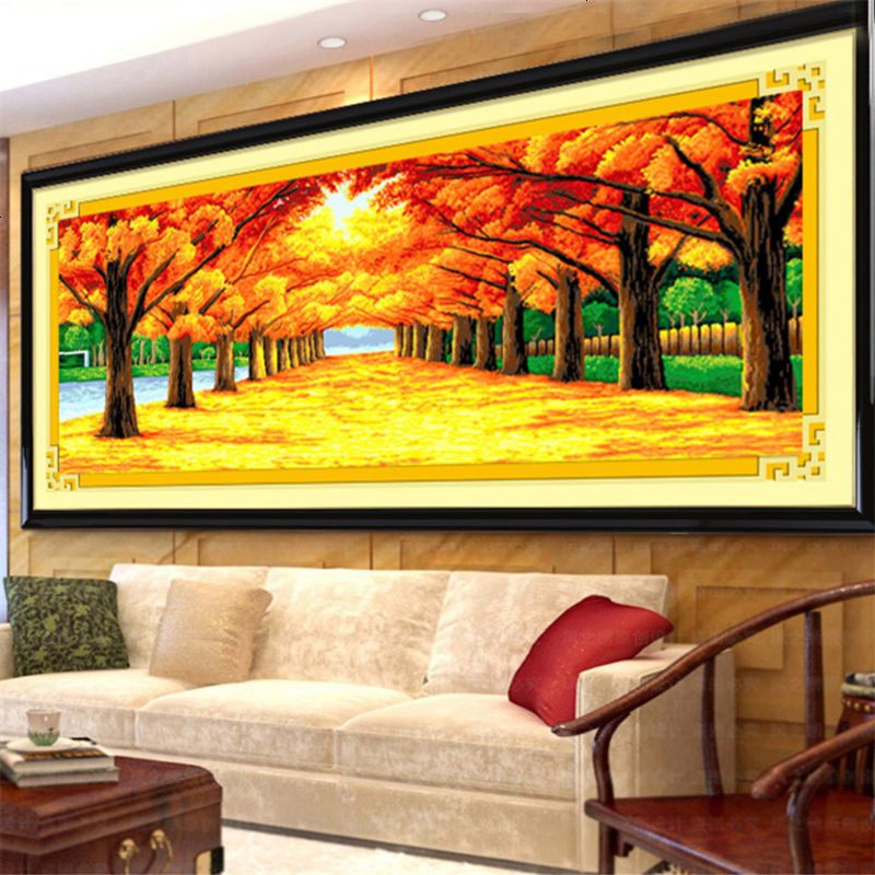 欧式油画满钻十字绣2018新款大幅中国风景画黄金满地钻石画客厅