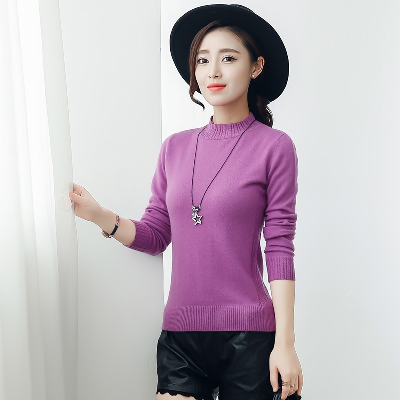 秋冬新款毛衣女套头半高领山羊绒衫麻花纯色羊绒衫修身显瘦打