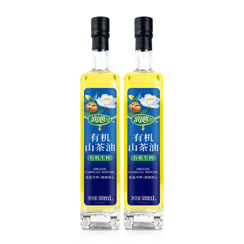 润心山茶油500ml*2瓶有机生榨高温爆炒少油烟清爽不油腻好吸收高清大图