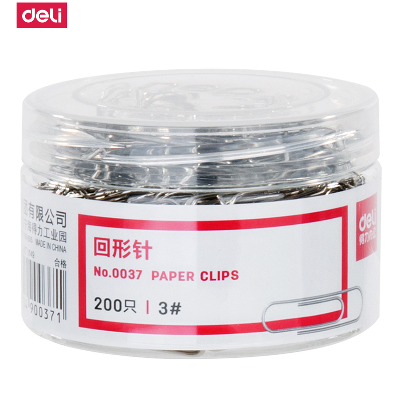 得力deli0037回形针加厚电镀表层曲别针回行型针装订文具金属书签加厚办公用品29mm-200枚