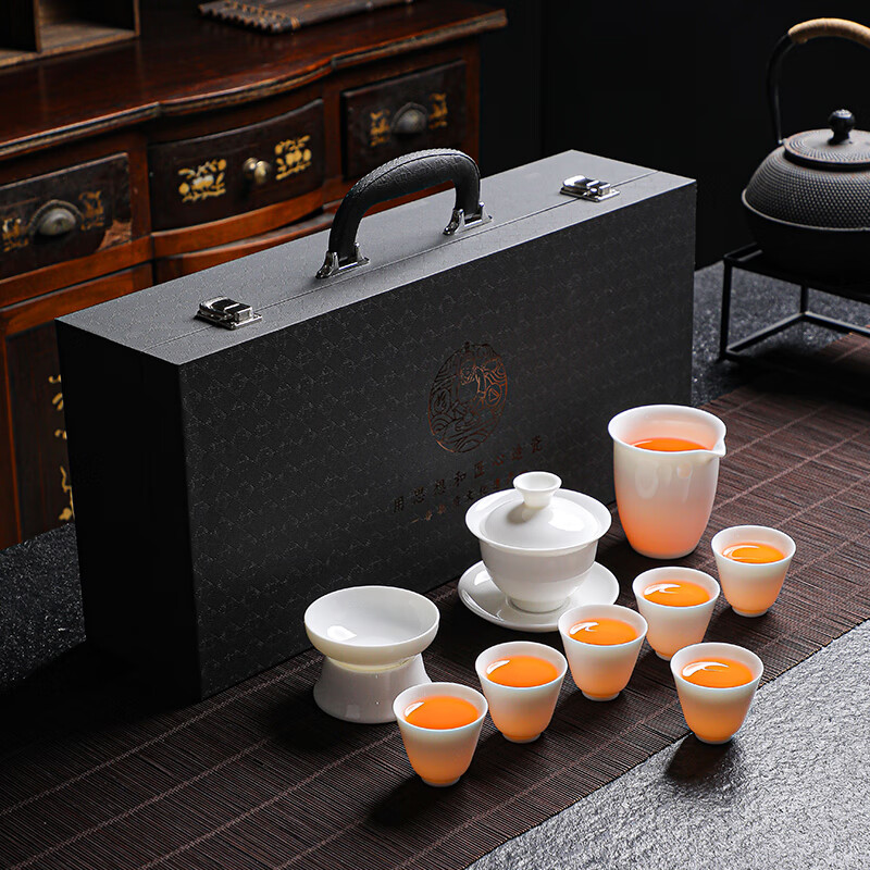 拓牌10头亮光羊脂玉瓷吉祥杯(盖碗)高清大图