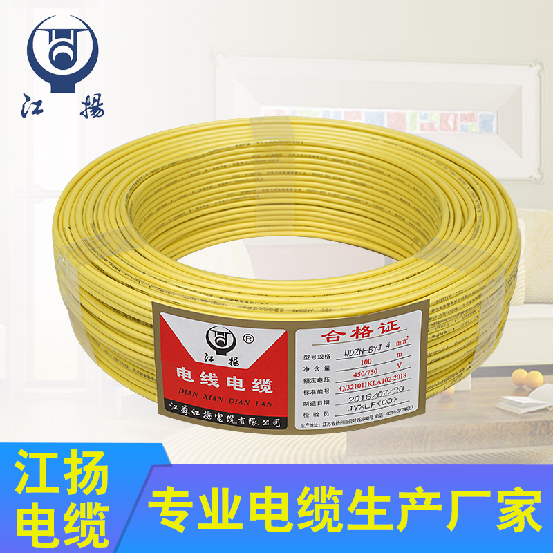 江揚 电线电缆低烟无卤阻燃耐火电线 WDZN-BYJ 4平方 国标家装工程电线 100米/卷 红色