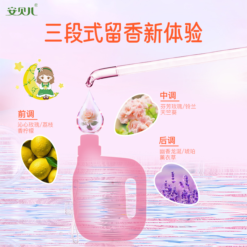 安贝儿花漾玫瑰香水大师洗衣液2L 植物多效洗衣液家庭装植物洁净酵素去渍 花漾玫瑰香水大师洗衣液高清大图