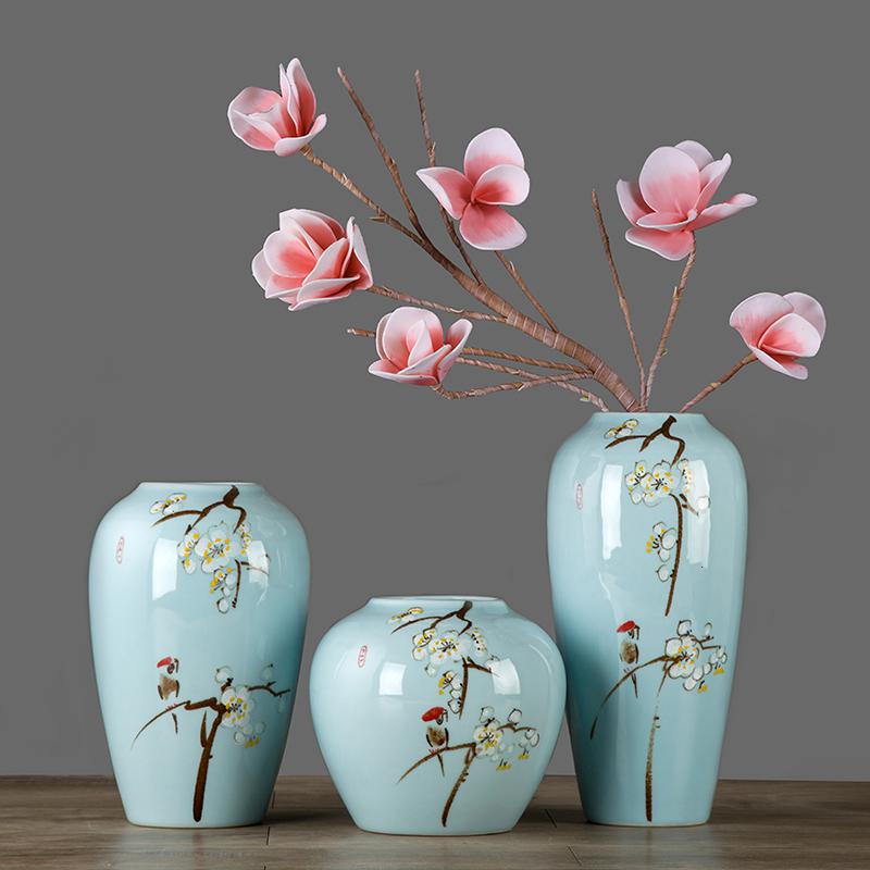 现代新中式三件套摆件景德镇陶瓷器花瓶插花禅意客厅玄关装饰品 三维工匠 [白梅红枝鸟]小号款高清大图