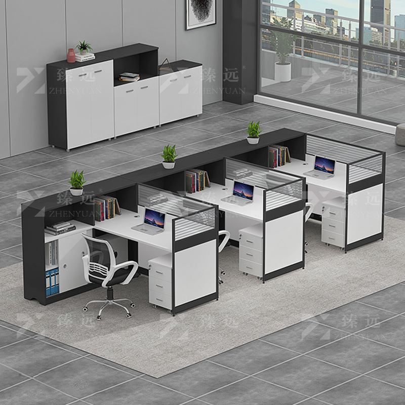 臻远 GWB-003 职员办公桌屏风办公桌电脑桌隔断卡座 F型三人位可定制高清大图