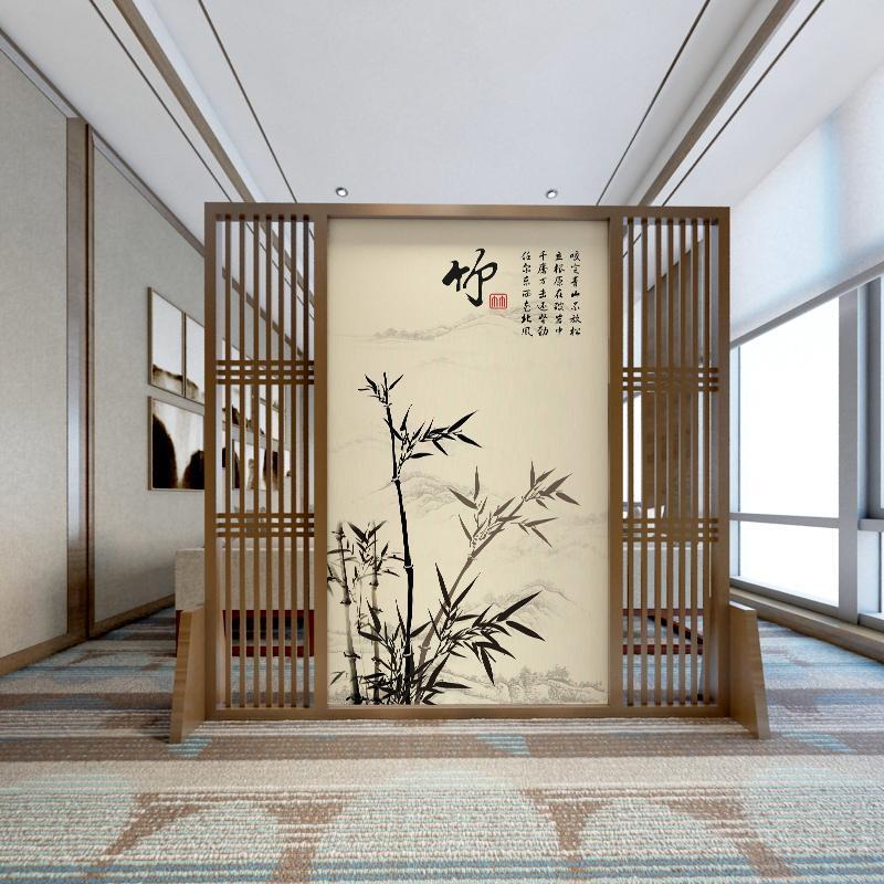 森美人屏风隔断客厅玄关新中式实木镂空格栅定制办公室入户茶室装饰座屏 浅粉红色A25款180宽*180CM组装