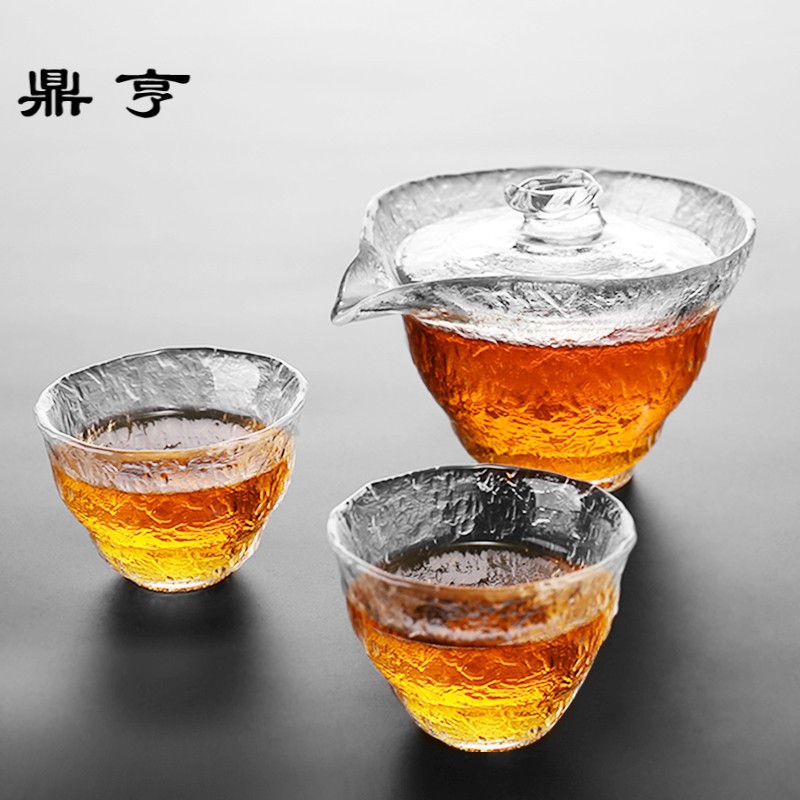 鼎亨初雪锤目纹耐热玻璃泡茶盖碗茶杯套装手抓壶泡茶器功夫红茶具