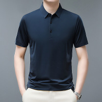 夏季商务polo衫男短袖纯色翻领T恤冰丝中年男士宽松休闲有领衣服_1 3XL 藏青色