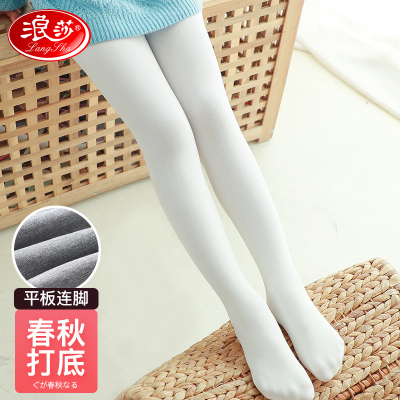 浪莎女童打底裤春秋厚款宝宝外穿洋气白色儿童裤子黑色踩脚连裤袜