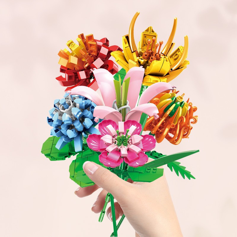 拼装积木永生花小颗粒diy装饰插花成人儿童益智玩具女孩生日礼物