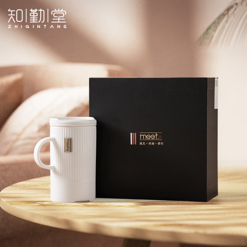 知勤堂幸会轻奢白瓷泡茶杯子陶瓷茶水分离水杯女士高颜值咖啡杯老师礼物 幸会-知白办公杯[礼盒装]高清大图