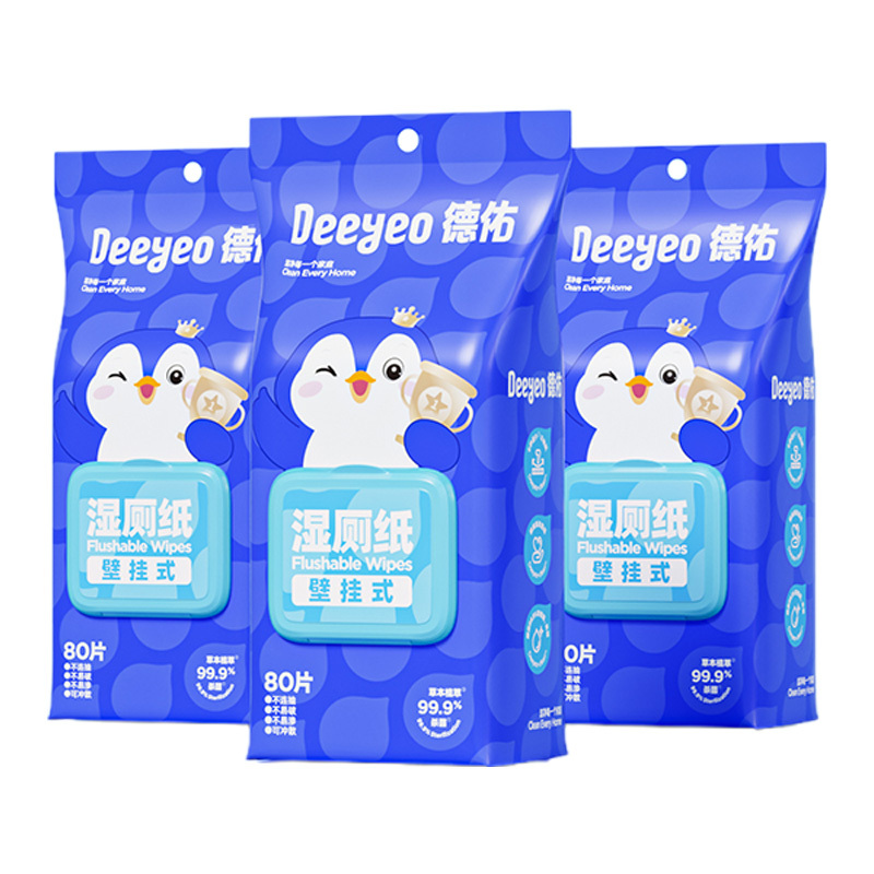 德佑湿厕纸80片*3包舒适企鹅壁挂式2007DYWP136(包装随机)