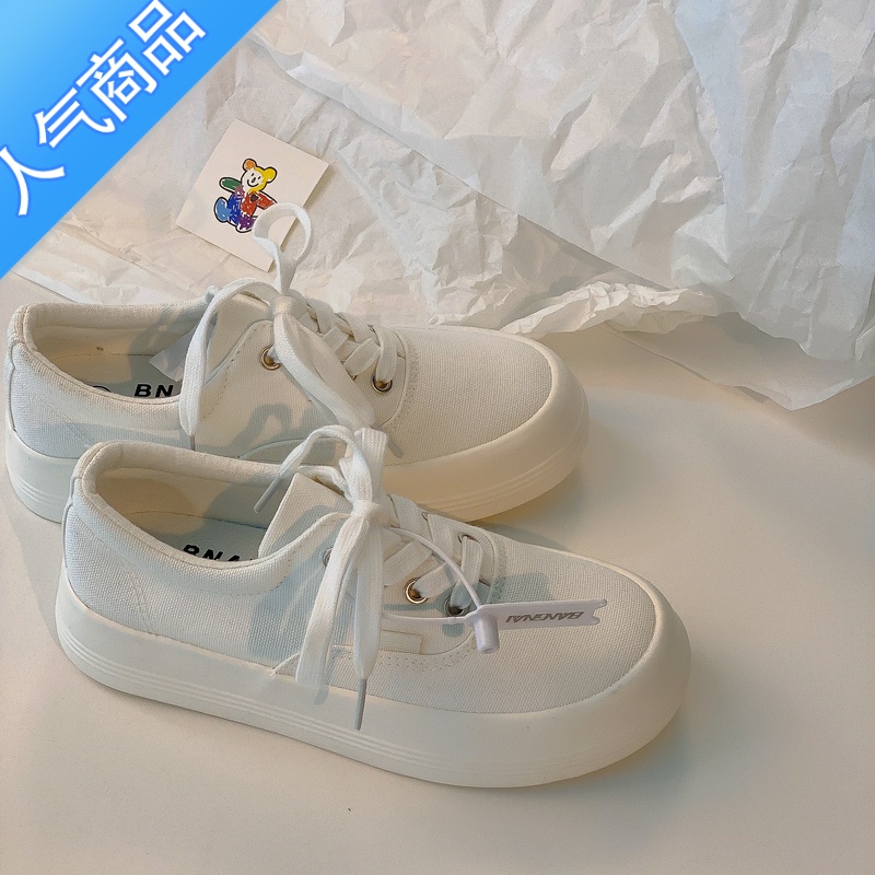 SUNTEK小众帆布鞋女2023春秋新款丑萌大头鞋ins透气板鞋厚底小白鞋子夏高清大图