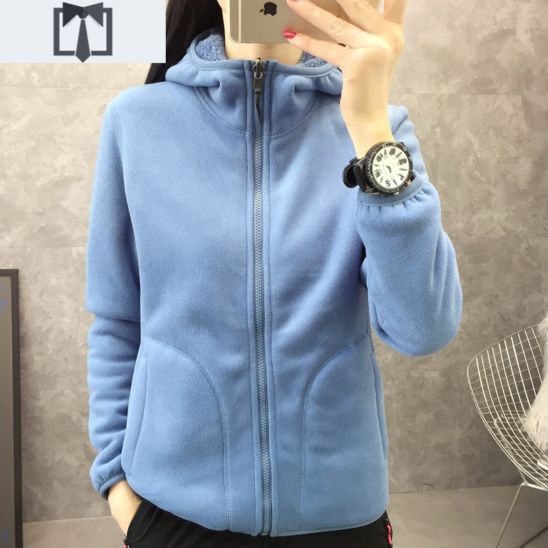 SUNTEK连帽卫衣女秋冬保暖开衫拉链加厚加绒摇粒绒抓绒上衣运动休闲外套卫衣
