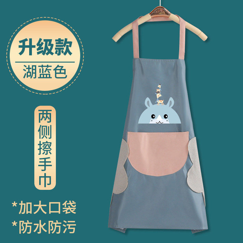 围裙防水厨房做饭擦手家用防油防污虎年新款2022可爱卡通罩衣男女 小鹿围裙-蓝色（可擦手）