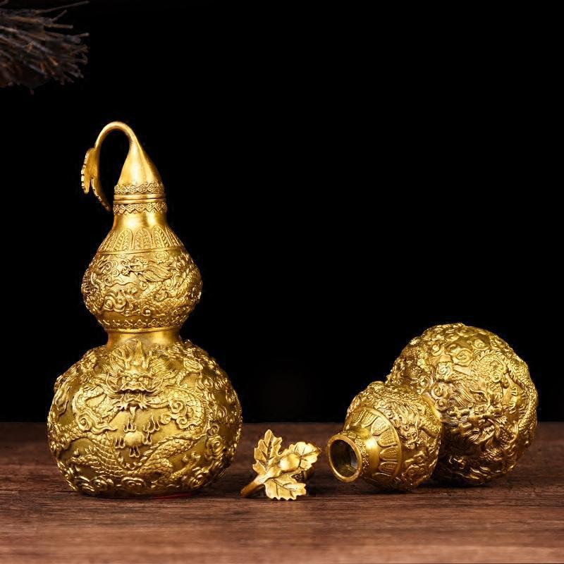 家柏饰(CORATED)葫芦摆件 铜葫芦龙纹葫芦葫芦办公室桌面摆件大号高清大图