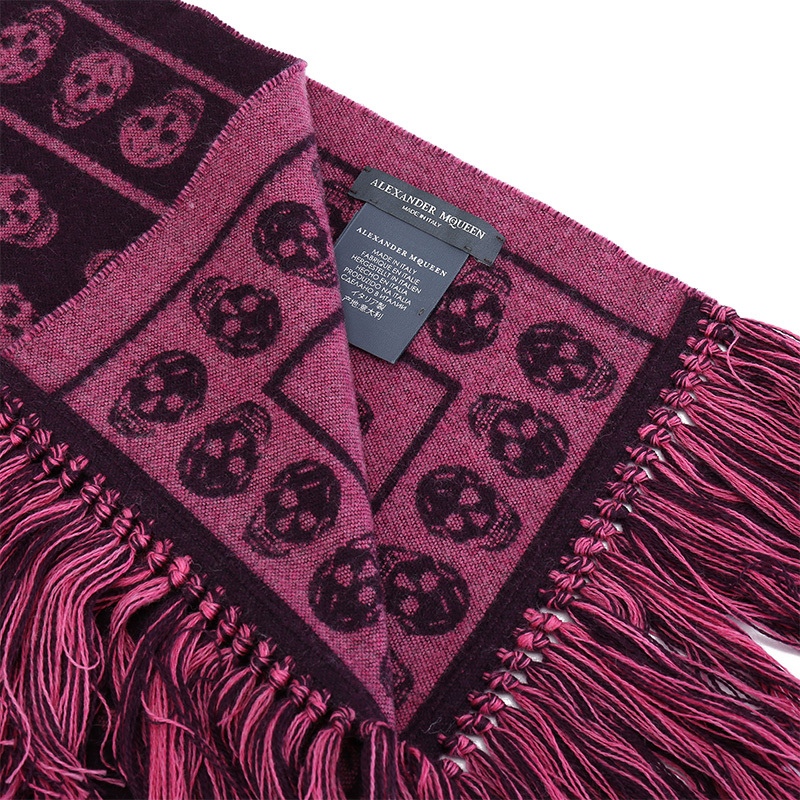 ALEXANDER MCQUEEN 亚历山大·麦昆 女士黑色红色纯羊毛流苏围巾红色 358929 3707Q 6072