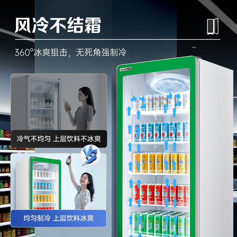展示柜冷藏保鲜柜饮料柜商用单门立式冰柜冰箱风冷直冷超市便利店陈列柜蔬菜水果啤酒一级能效大容量风冷款高清大图