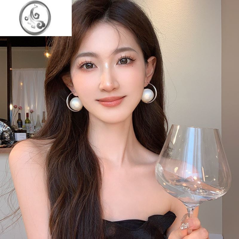 JiMi夸张个性大珍珠耳钉女耳环小众设计感高级感2023年新款洋气耳饰品