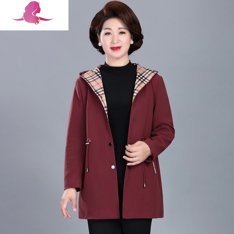 新款妈妈春装中长款风衣中老年女装洋气外套中年春秋夹克奶奶上衣风衣