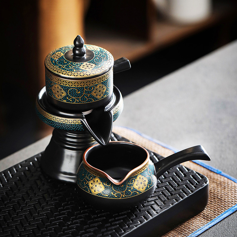 領藝 古韵懒人功夫茶具套装家用小套带茶盘陶瓷自动泡茶器中式茶礼 [礼盒装]古韵自动13头配墨雪