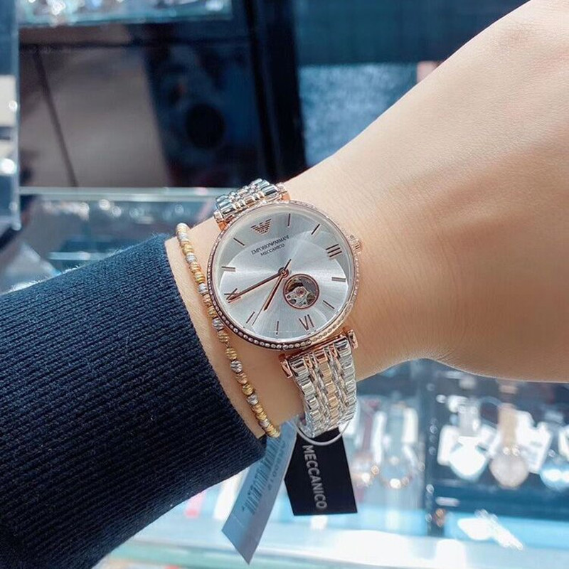 官方正品emporioarmani阿玛尼手表透窗女士手表皮带商务休闲机械表女