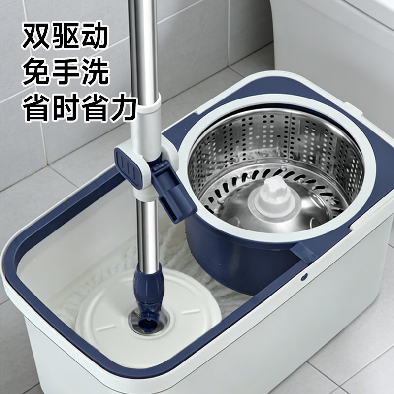 全格平板拖把免手洗家用一拖净懒人墩布企业 旋转拖把套装QJ103(2片装)高清大图