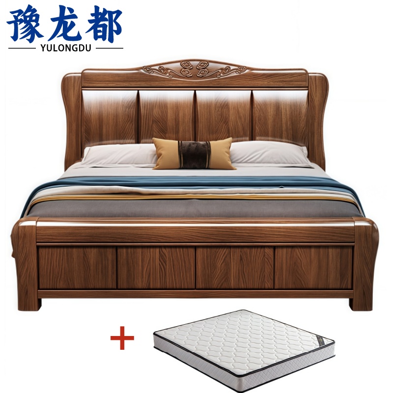 豫龙都床+乳胶床垫1.5米套高清大图