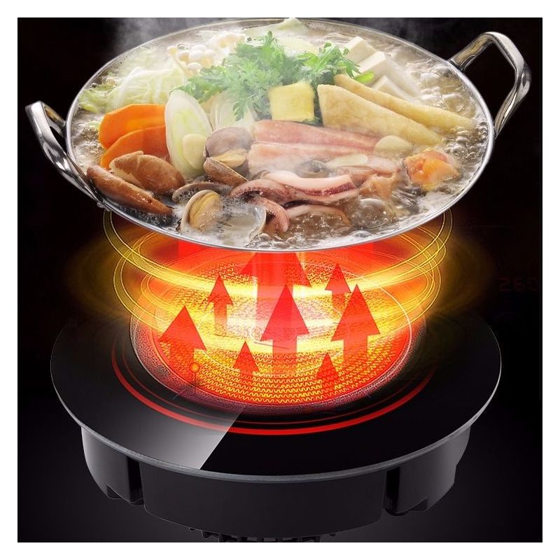 小鸭商用火锅电磁炉嵌入式圆形线控触摸火锅店专用电磁炉2000w|按键款+下沉钢圈+盖子 195MM/800W