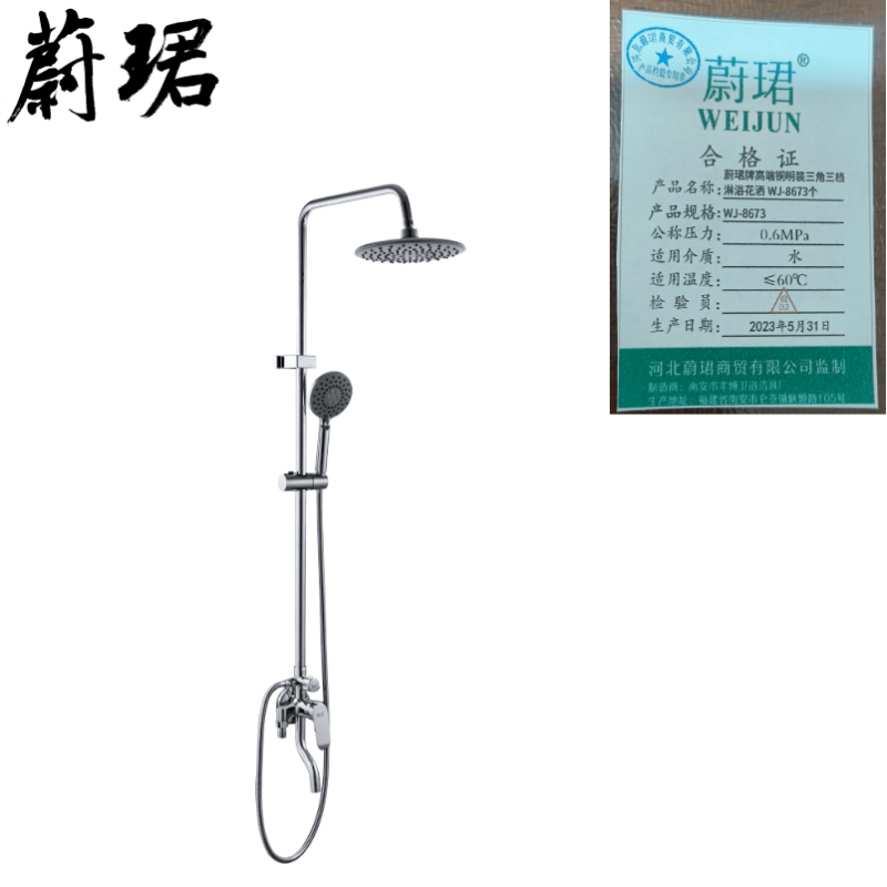 蔚珺牌高端铜明装三角三档淋浴花洒 WJ-8673个