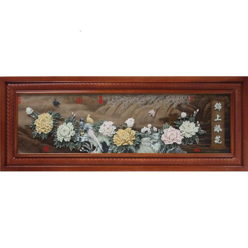 中式背景墙玉画挂件 客厅沙发单幅装饰画 东阳仿古木牌匾壁挂 八骏图 82*22030mm厚板_359_294