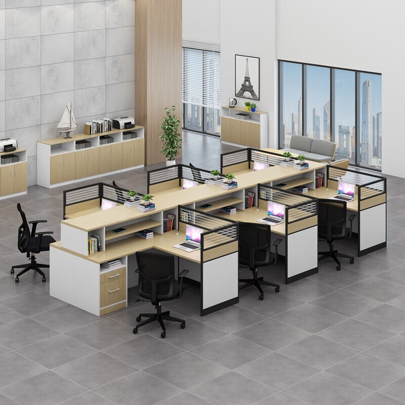 域赢屏风办公桌职员办公桌简约现代隔断员工位电脑桌工作卡位干型6人高清大图