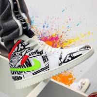 耐克 Air Jordan 1 mid aj1 鸳鸯拼接 美国队长 伦纳德中帮休闲运动 男士篮球鞋